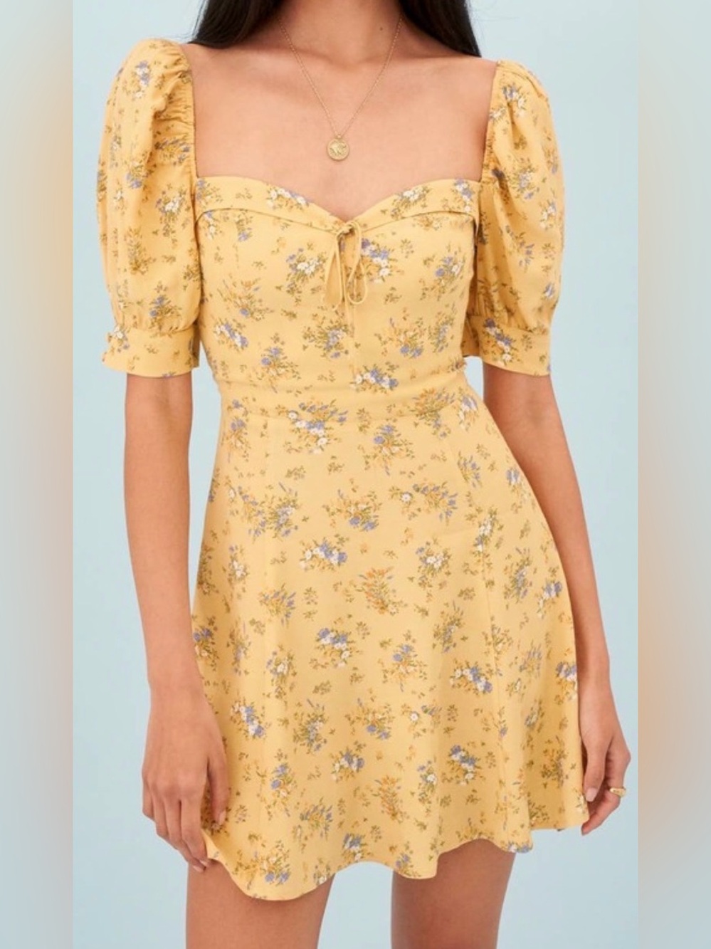 Reformation Lillet Mini Floral Puff-Sleeve Dress Yellow Size 12 Size 12